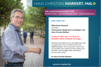 Jetzt reden wir! Gespräch mit Hans Christian Markert @ Ratskeller | Dormagen | Nordrhein-Westfalen | Deutschland