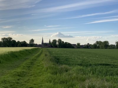 Skyline von Zons mit blauem Himmel