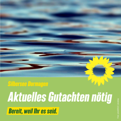 Sharepic mit Wasseroberfläche als Bild, Text: Silbersee Dormagen - aktuelles Gutachten notwendig