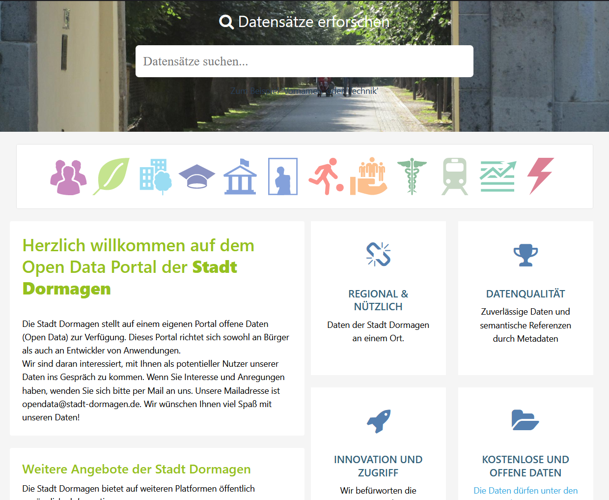 Screenshot des Open Data Portals der Stadt Dormagen